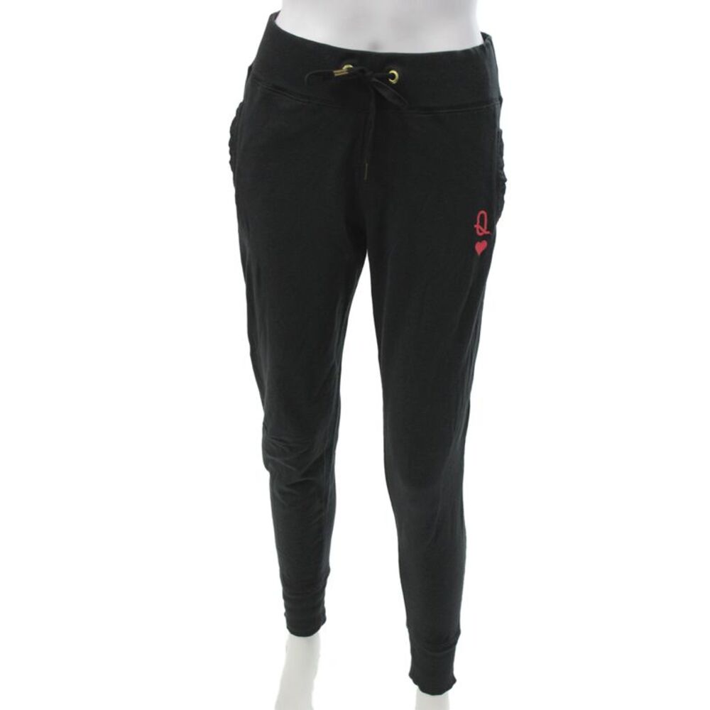 Chrldr Women Jogger Sweatpants Black 100% Cotton Drawstring Heart Size S